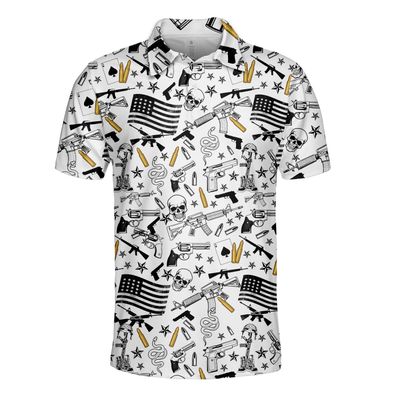 Gun Polo Shirt for Men, Funny Gun Shirts for Men, Mens Short Sleeve Polo Shirt, Mens Golf Polo Shirt