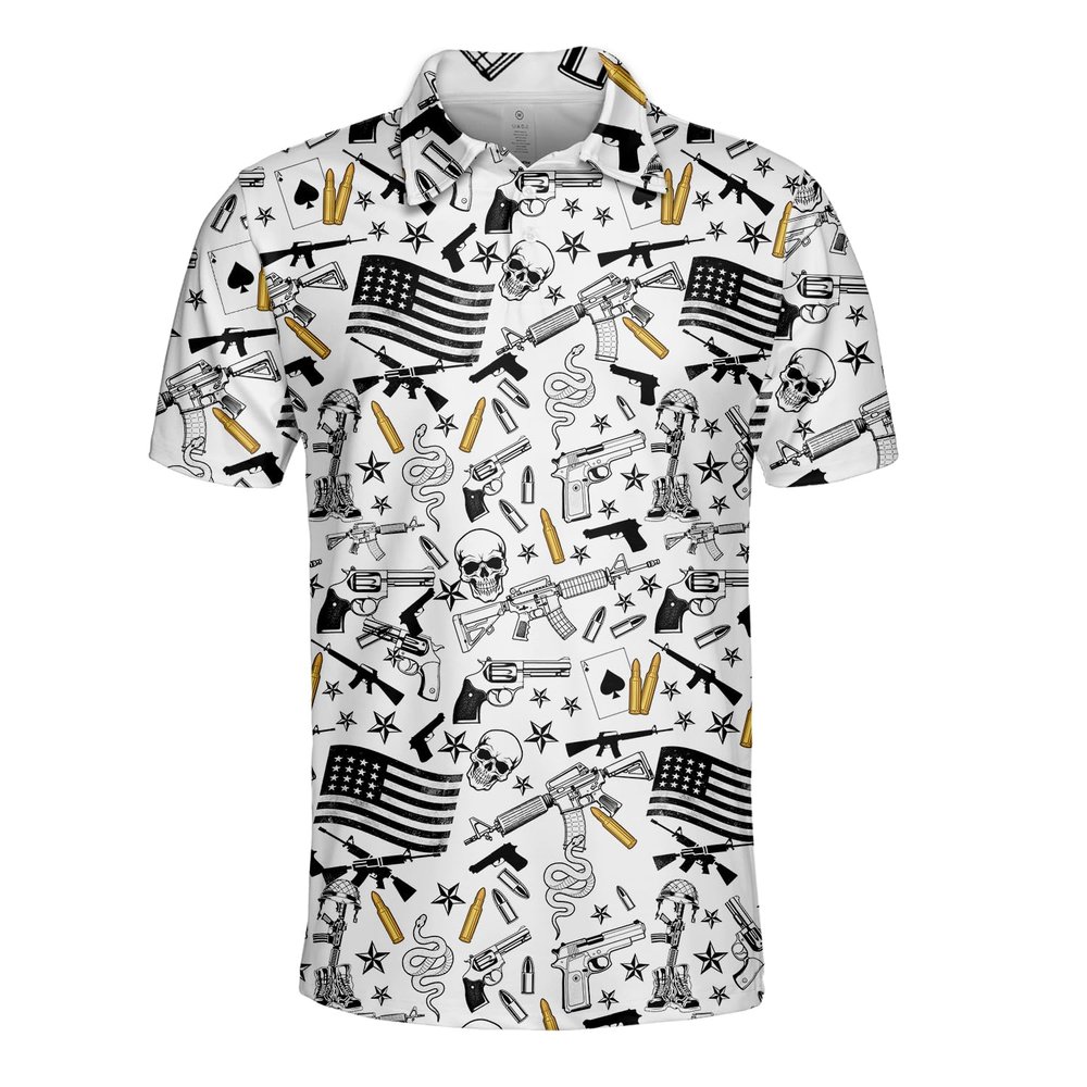 Gun Polo Shirt for Men, Funny Gun Shirts for Men, Mens Short Sleeve Polo Shirt, Mens Golf Polo Shirt