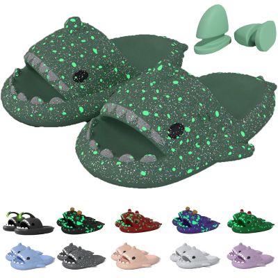 Jfxgjuv Sharklas Polares, Sharky Chanclas Originales, Anglerfish Slides, Cloud Shark Slides in The Dark Thick Sole Non-Slip Open Toe Shark Slippers (Light Green,9.5-10 Women/7.5-8 Men)