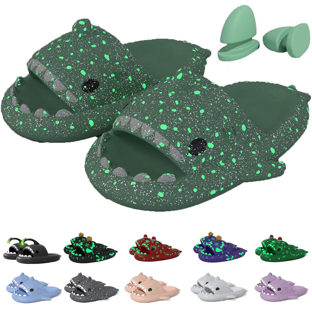 Jfxgjuv Sharklas Polares, Sharky Chanclas Originales, Anglerfish Slides, Cloud Shark Slides in The Dark Thick Sole Non-Slip Open Toe Shark Slippers (Light Green,9.5-10 Women/7.5-8 Men)