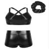 Lorilida Girls 3 Pieces Dance Outfit Sport Crop Top Bra with Shorts Hair Tie Set Gymnastics Workout Tracksuit Black 12 Years view 2