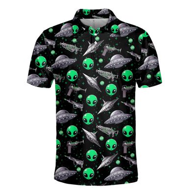 Alien Polo Shirts for Men Women, Funny Alien Shirt Men Short Sleeve, Space Polo Shirt, Mens Golf Polo Shirt
