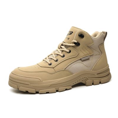 Jueshanzj Work Boots Men's Steel Topped Labor Insurance Shoes Welding Safety Shoes Anti-Smash Anti-Puncture Khaki 6