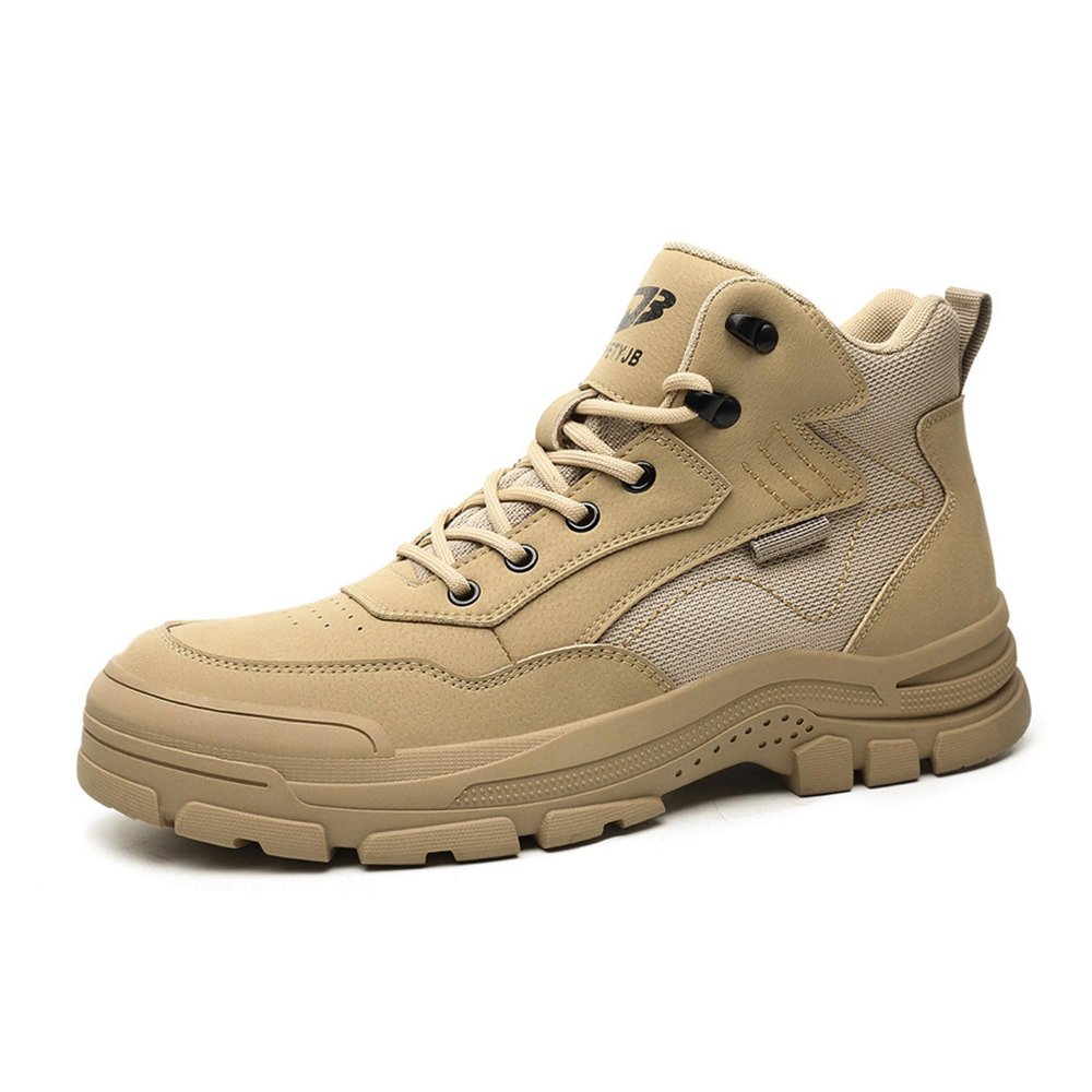 Jueshanzj Work Boots Men's Steel Topped Labor Insurance Shoes Welding Safety Shoes Anti-Smash Anti-Puncture Khaki 6