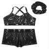 Lorilida Girls 3 Pieces Dance Outfit Sport Crop Top Bra with Shorts Hair Tie Set Gymnastics Workout Tracksuit Black 8 Years view 3