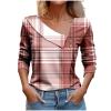 2025, Summer Tops for Women 2024 Trendy Casual Long Sleeve Dressy Blouses Elegant Asymmetric V Neck Button Tshirts Shirts Fashion Vintage Graphic Tees Western Outfits Clothing(B Red,Small) view 1