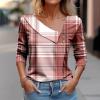 2025, Summer Tops for Women 2024 Trendy Casual Long Sleeve Dressy Blouses Elegant Asymmetric V Neck Button Tshirts Shirts Fashion Vintage Graphic Tees Western Outfits Clothing(B Red,Small) view 2