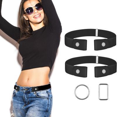 2 PcsNo Buckle Stretch Belt for Women and Men Elastic Waist Belt Invisible Belts for Jeans Pants (2Pcs Set F, S-M:Waist Size 20''-35'')