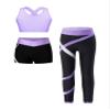 dPois Kids 3 Piece Dance Outfit Tracksuit Girls Cross Nack Tank Sport Bra with Yoga Pants Leggings Ballet Shorts Set Lavender 12 Years view 1