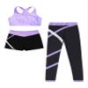 dPois Kids 3 Piece Dance Outfit Tracksuit Girls Cross Nack Tank Sport Bra with Yoga Pants Leggings Ballet Shorts Set Lavender 12 Years view 3