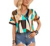 Lymzpwg Summer Women's Printed V-Neck Short-Sleeved Tops T-Shirt Shirt (Color : Khaki, Size : Medium)