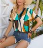 Lymzpwg Summer Women's Printed V-Neck Short-Sleeved Tops T-Shirt Shirt (Color : Khaki, Size : Medium) view 2