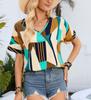 Lymzpwg Summer Women's Printed V-Neck Short-Sleeved Tops T-Shirt Shirt (Color : Khaki, Size : Medium) view 4