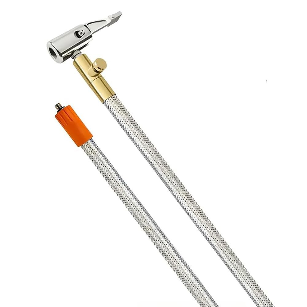 Grimmstr Extended Portable Air Compressor Tire Inflator Replacement Hose with Stainless Steel Mesh for Protection, Air Pump Tube, Easy to Use Fine Workmanship, Silver&orange