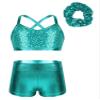 Lorilida Girls 3 Pieces Dance Outfit Sport Crop Top Bra with Shorts Hair Tie Set Gymnastics Workout Tracksuit Lake Blue 14 Years view 1
