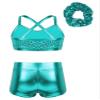 Lorilida Girls 3 Pieces Dance Outfit Sport Crop Top Bra with Shorts Hair Tie Set Gymnastics Workout Tracksuit Lake Blue 14 Years view 2