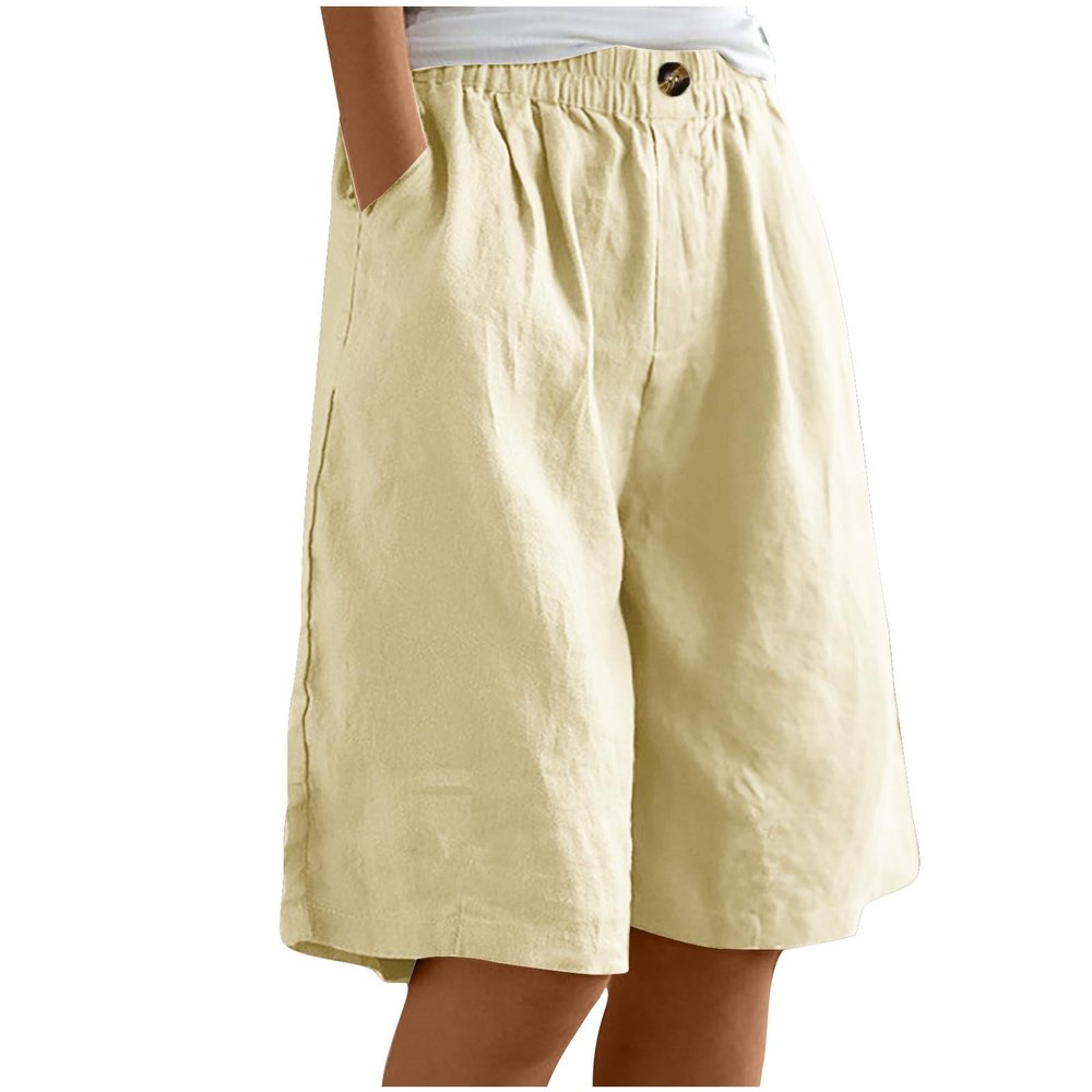 Women Lightweight Hiking Cargo Shorts 7" Running Workout Shorts Quick Dry High Waisted Bermuda Knee Length Long Shorts Beige