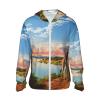 African Landscape with Nile River and Giraffe Sun Protection Hoodie Women Men Jacket UPF 50+ Long Sleeve Sun Shirt Full Zip Rash Guard Black view 1