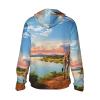 African Landscape with Nile River and Giraffe Sun Protection Hoodie Women Men Jacket UPF 50+ Long Sleeve Sun Shirt Full Zip Rash Guard Black view 3