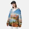 African Landscape with Nile River and Giraffe Sun Protection Hoodie Women Men Jacket UPF 50+ Long Sleeve Sun Shirt Full Zip Rash Guard Black view 4