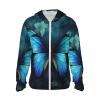 Blue Butterfly Pattern Sun Protection Hoodie Women Men Jacket UPF 50+ Long Sleeve Sun Shirt Full Zip Rash Guard view 1