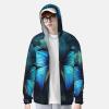 Blue Butterfly Pattern Sun Protection Hoodie Women Men Jacket UPF 50+ Long Sleeve Sun Shirt Full Zip Rash Guard view 3