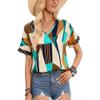 Lymzpwg Summer Women's Printed V-Neck Short-Sleeved Tops T-Shirt Shirt (Color : Khaki, Size : Large)