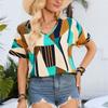 Lymzpwg Summer Women's Printed V-Neck Short-Sleeved Tops T-Shirt Shirt (Color : Khaki, Size : Large) view 4