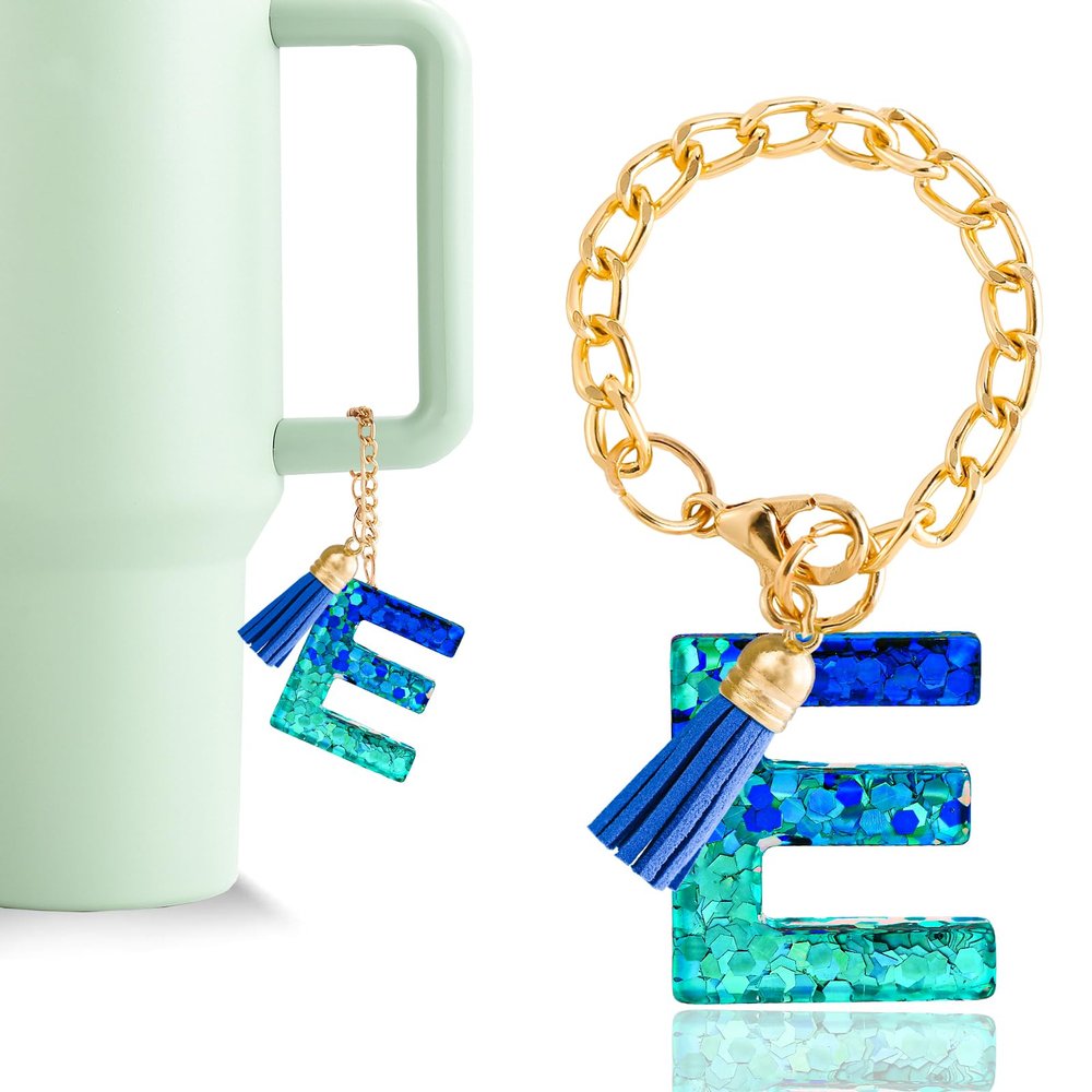 Letter Charm Accessories for Stanley Cup 1 PCS Cute Initial Keychain Handle Charm for Stanley Tumbler for Women Blue Letter E