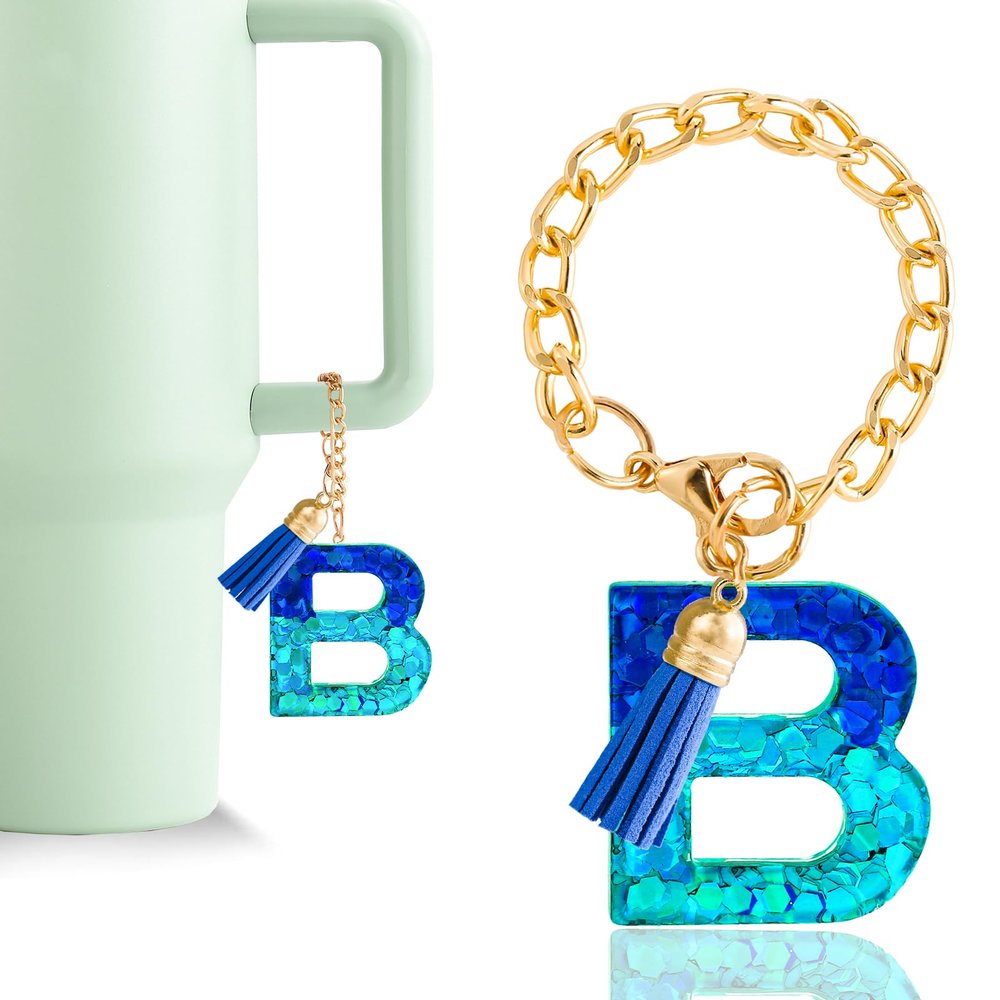 Letter Charm Accessories for Stanley Cup 1 PCS Cute Initial Keychain Handle Charm for Stanley Tumbler for Women Blue Letter B