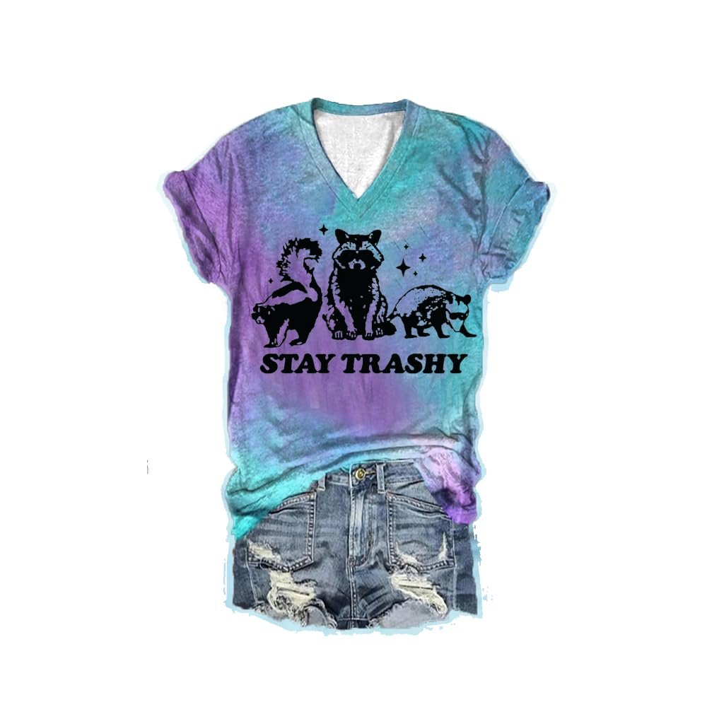 MOGUI Stay Trashy Shirt Stay Trashy Raccoon Sweatshirt Raccoon Shirt Gift Fun Loose T-Shirt Short Sleeve Cute Shirts Sky, 5X-Large