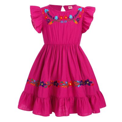 Baby Girls Mexican Dress Floral Colorful Embroidered Ruffle Dresses Toddler Flutter Sleeve Cinco De Mayo Fiesta Outfit Kids Peasant Traditional Ethnic Wear Mexico Themed Clothes Rose Red 3-4 Years