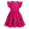 Baby Girls Mexican Dress Floral Colorful Embroidered Ruffle Dresses Toddler Flutter Sleeve Cinco De Mayo Fiesta Outfit Kids Peasant Traditional Ethnic Wear Mexico Themed Clothes Rose Red 3-4 Years view 1