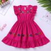 Baby Girls Mexican Dress Floral Colorful Embroidered Ruffle Dresses Toddler Flutter Sleeve Cinco De Mayo Fiesta Outfit Kids Peasant Traditional Ethnic Wear Mexico Themed Clothes Rose Red 3-4 Years view 3