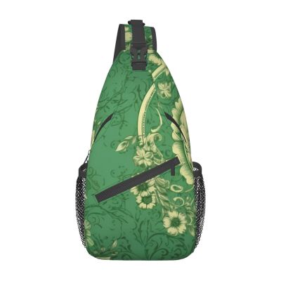 WSOIHFEC Green Vintage Floral Cross Chest Bag Diagonally Crossbody Shoulder Bag Travel Backpack Sling Bag for Women Men