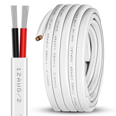12 Gauge 50ft Marine Wire,2 Core Insulated Duplex Marine Grade Wire Tinned Copper Standard Electrical Wire Outdoor for Boat/Maine/Automotive/RV/Camper/Trailer