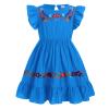 Baby Girls Mexican Dress Floral Colorful Embroidered Ruffle Dresses Toddler Flutter Sleeve Cinco De Mayo Fiesta Outfit Kids Peasant Traditional Ethnic Wear Mexico Themed Clothes Blue 12-18 Months view 1