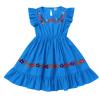 Baby Girls Mexican Dress Floral Colorful Embroidered Ruffle Dresses Toddler Flutter Sleeve Cinco De Mayo Fiesta Outfit Kids Peasant Traditional Ethnic Wear Mexico Themed Clothes Blue 12-18 Months view 3