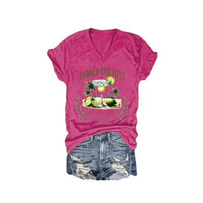 MOGUI Tanned and Tipsy Tank Top Women Tanned and Tipsy Tee Beach Tshirts Shirts for Women Palm Tree Letter Print Graphic Tees Fun Graphic Tee Casual Vintage Tshirt Rosy, 5X-Large