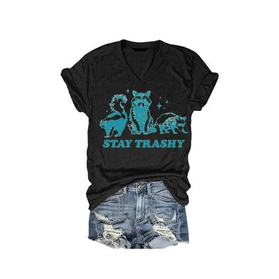 MOGUI Stay Trashy T-Shirt Stay Trashy Tank Top Stay Trashy Tank Casual Vintage T-Shirts Funny Letter V Neck Tee Funny Tank Black, Small