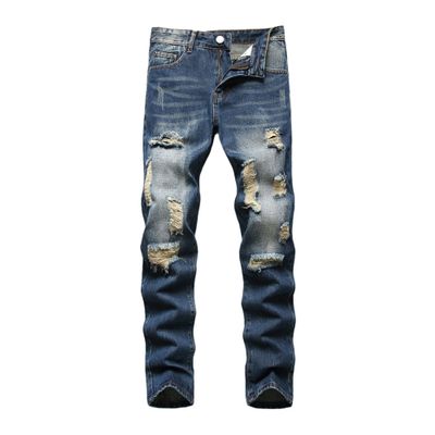 Men's Ripped Straight Denim Pant Biker Ripped Skinny Distressed Jeans Washed Cargo Distressed Jean Pants (Blue 4,38)