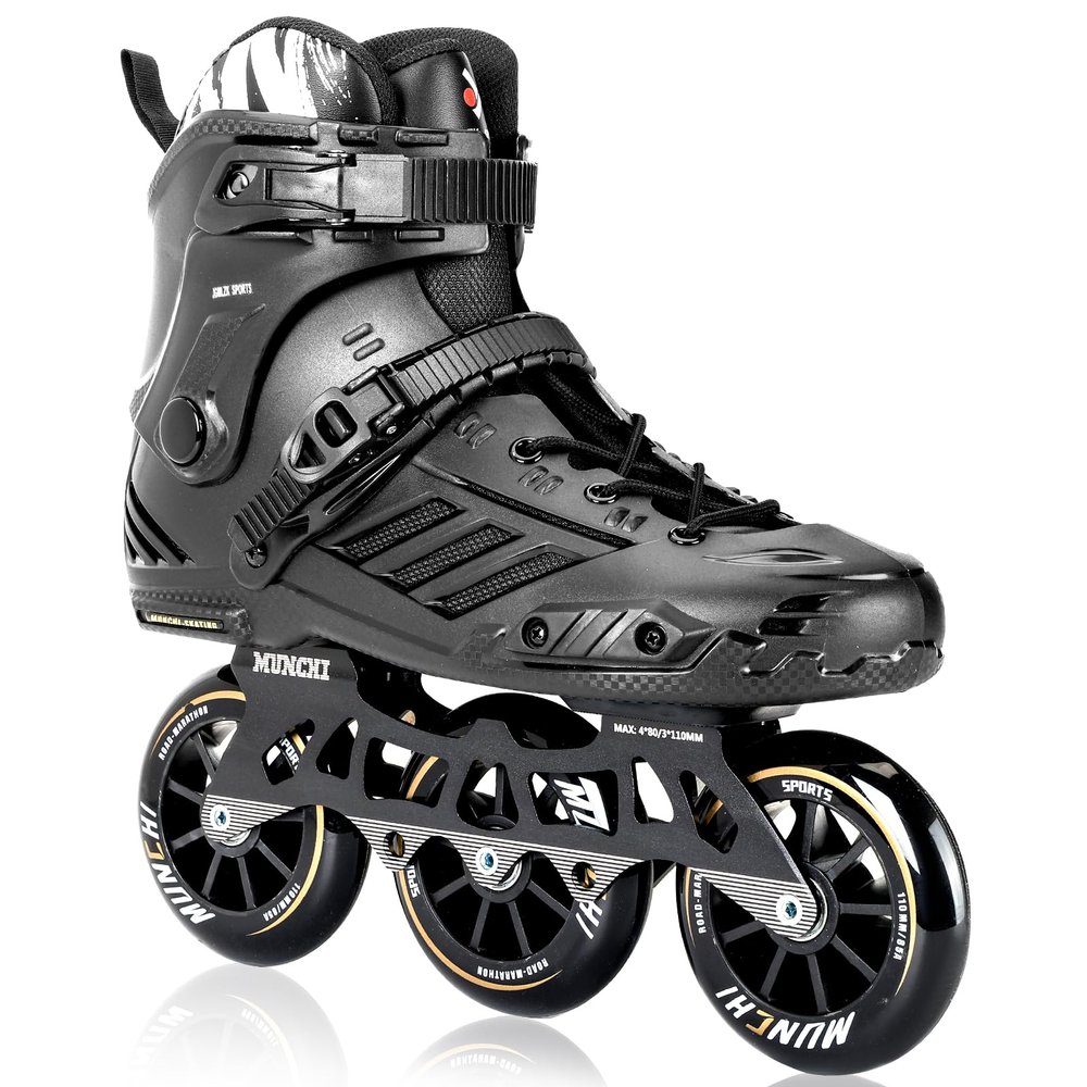 3 Wheels Fitness Inline Speed Skates for Unisex110mm Roller Skates Blades (Black, Men 6/Women 7 38)