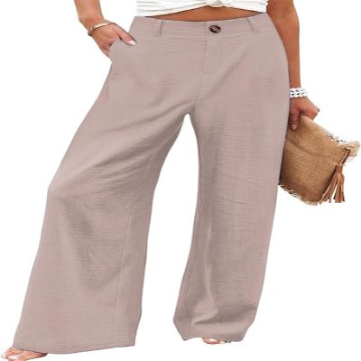 Women's Wide Leg Casual Dress Pants High Waist Business Work Button Down Toruse with Pocket
