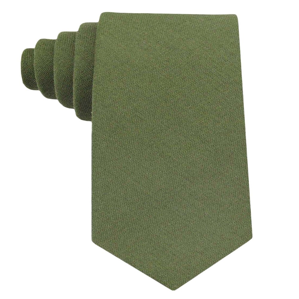 Entwineno Kids Linen Ties - Solid Color Slim Tie for Boys (Olive)