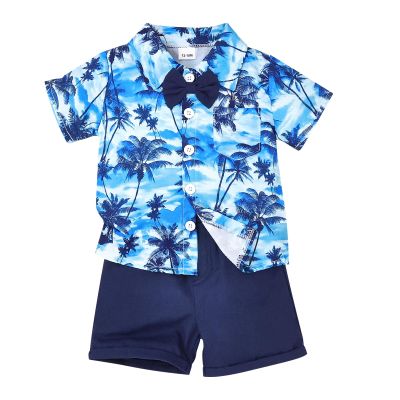 4t boys Clothes Toddler Boy Outfits Summer Shorts Hawaiian Style Beach Clothes Shirt & Shorts Set Blue 4-5 Years old