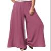 Hisanny Womens Plus Size Linen Pants Wide Leg Palazzo Trousers High Elastic Waist Flowy Culottes with Pockets Red Violet X-Large view 1