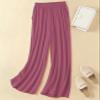 Hisanny Womens Plus Size Linen Pants Wide Leg Palazzo Trousers High Elastic Waist Flowy Culottes with Pockets Red Violet X-Large view 3
