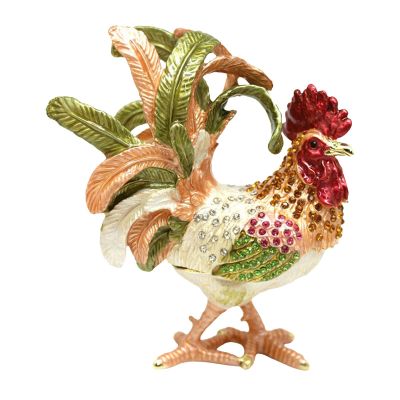 Yiju Elegant Rooster Trinket Box Jewelry Organizer for Women, Green Gold Tail