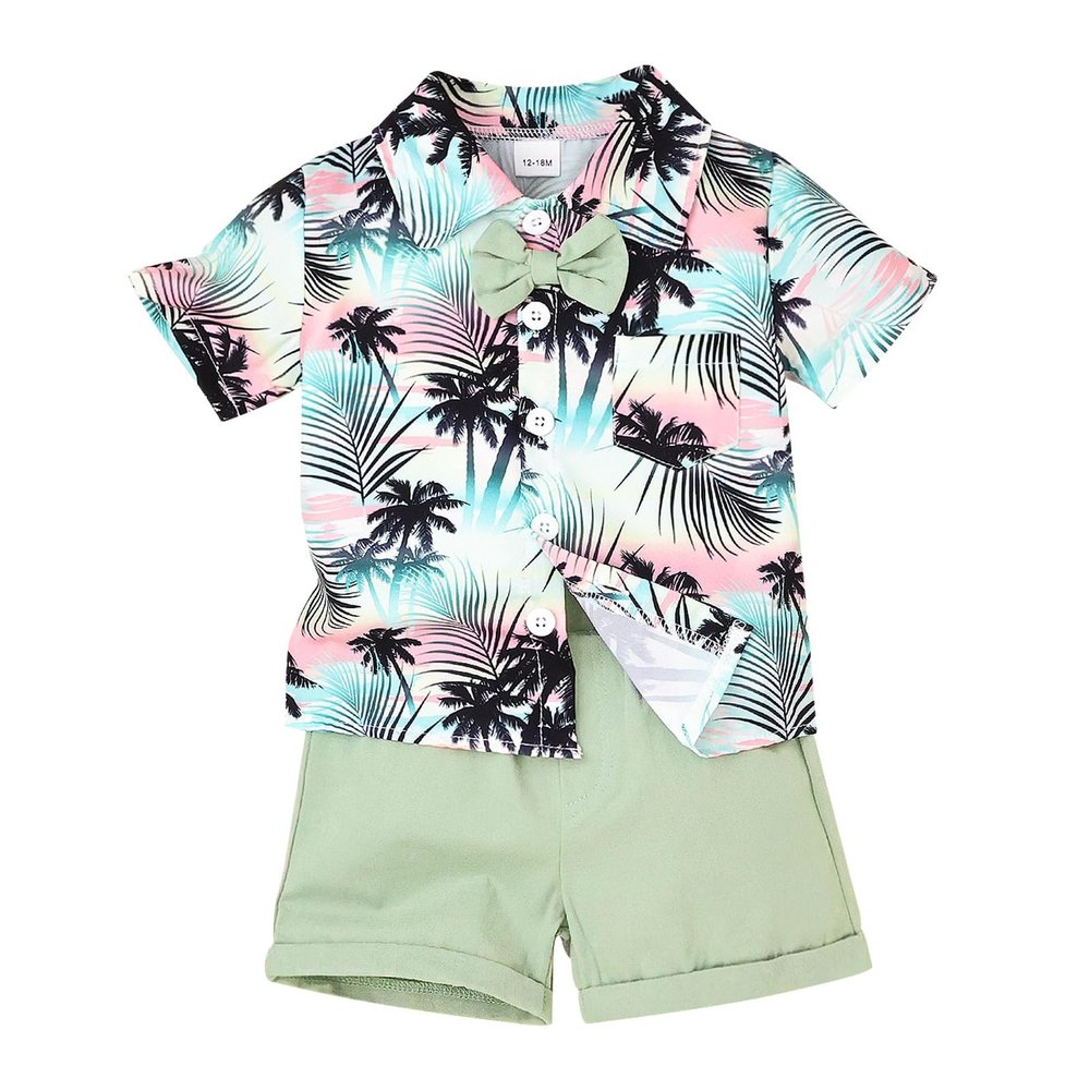 3t Boy Clothes Baby Toddler Outfits Summer Shorts Hawaiian Style Beach Clothes Shirt & Shorts Set Green 3-4 Years old