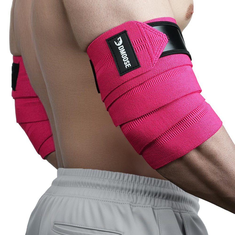 DMoose Fitness Elbow Wraps for Weightlifting (Pair) - 40'' Adjustable Elbow Strap for Gym Workout & Bench Press, Compression Elbow Wraps for Tendonitis & Joint Support, Elbow Sleeve Weightlifting Wrap